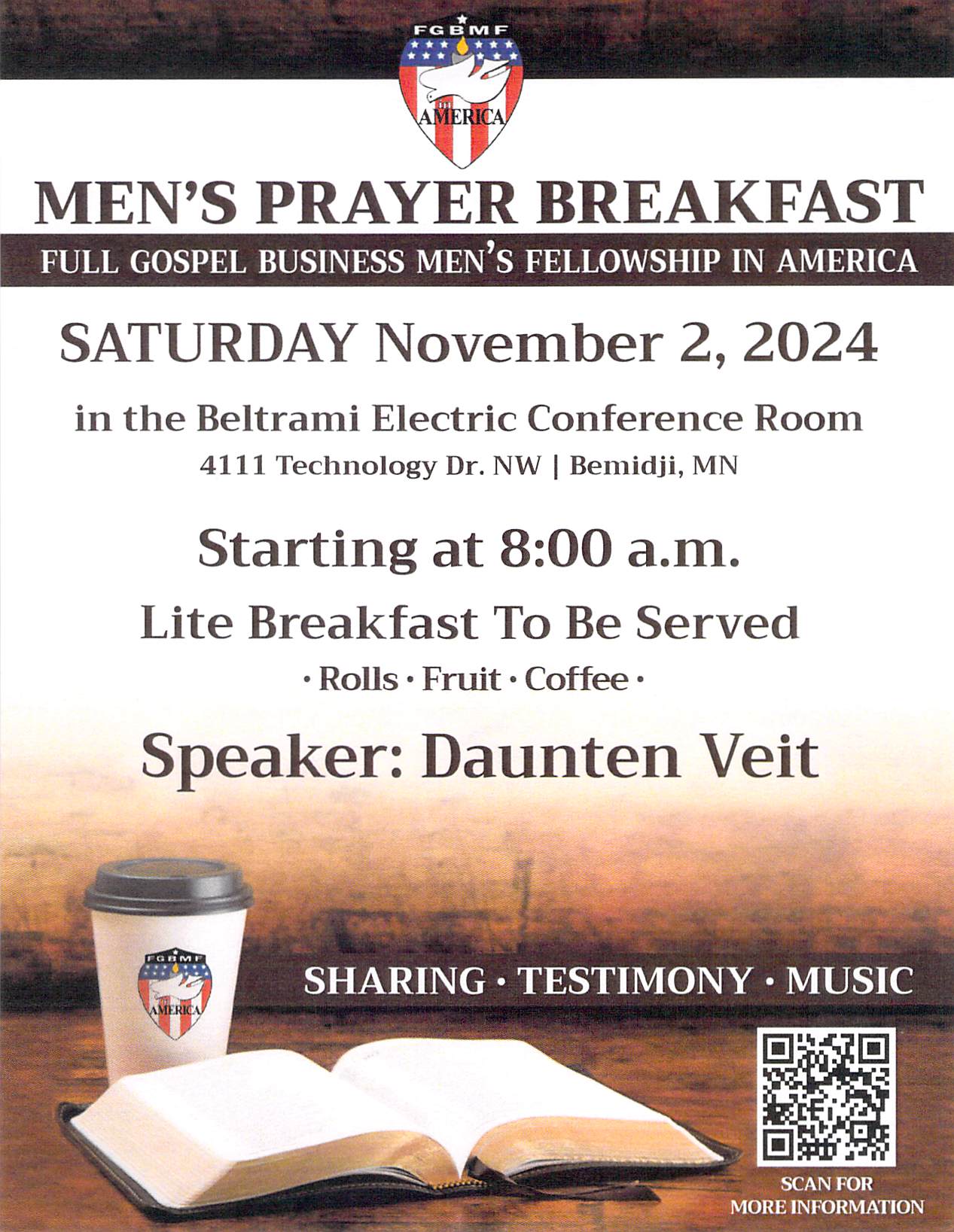 Men's Prayer Breakfast @ Beltrami Electric Conference Room